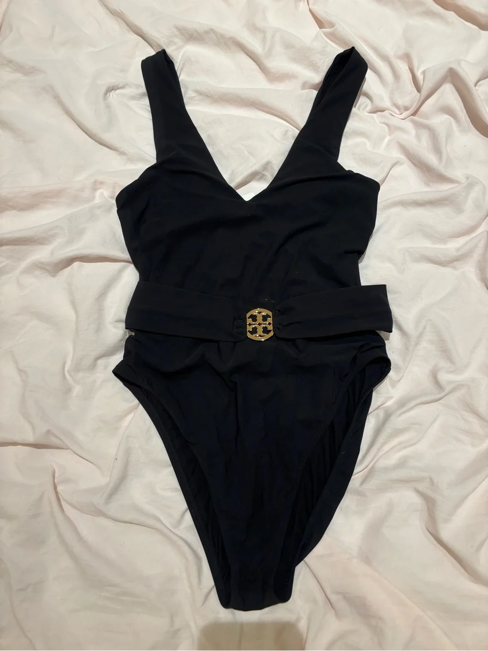 NWT Black One-Piece Swimsuit with Gold Buckle